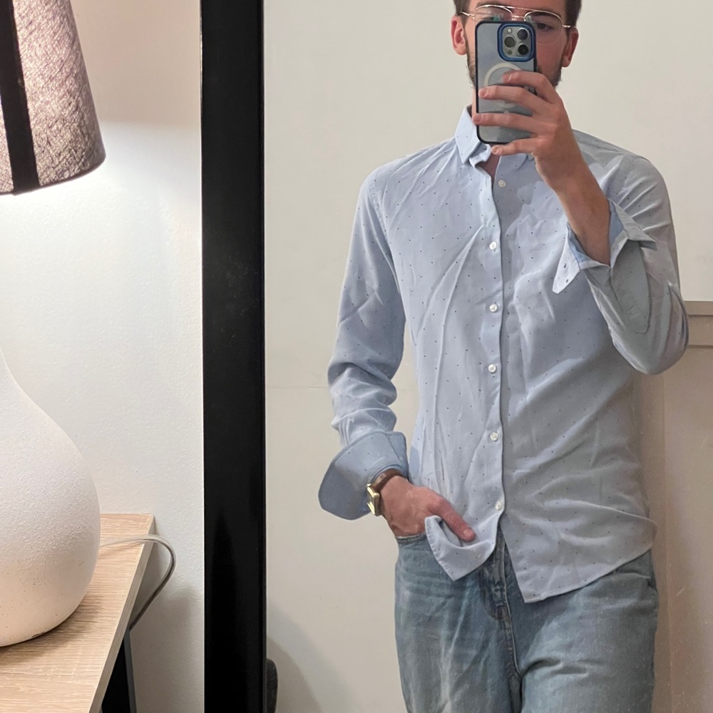 Zara textured and dotted button up shirt